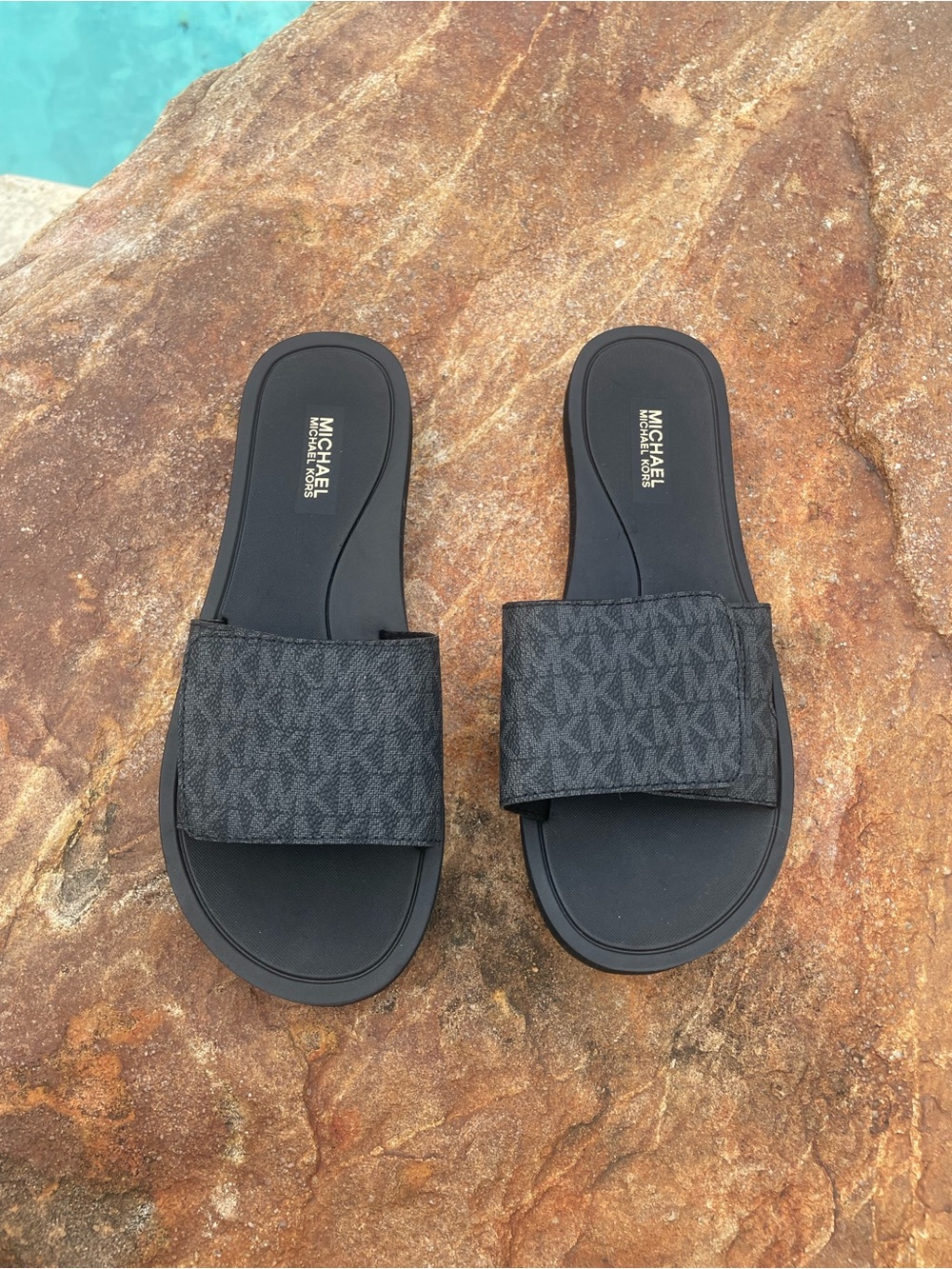 Michael Kors “Eva” MK Signature Logo Print Wade Slide Sandals NEW! (TSE)